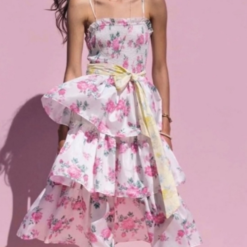 LoveShackFancy Pink Floral Midi Dress - Picture 7 of 8